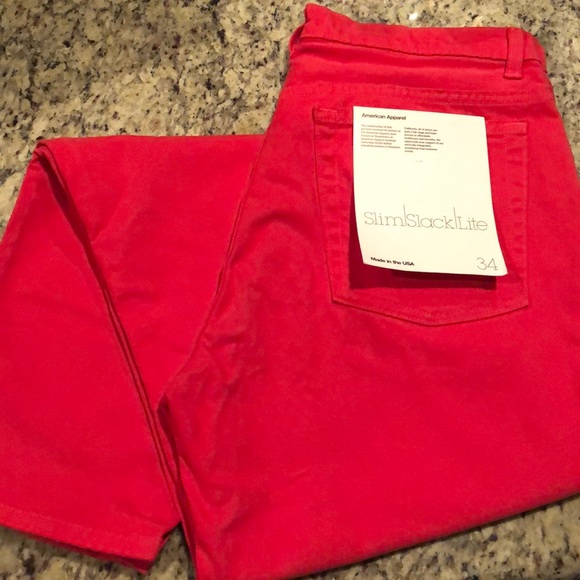 American Apparel Pants - American Apparel - Red Denim Slim Slack Lite pants